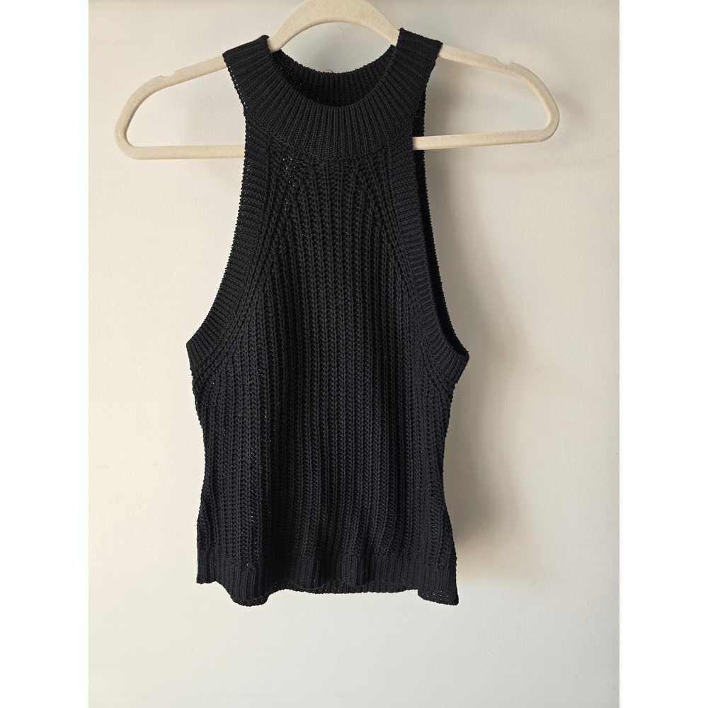 Lovemarks Black Ribbed Knit Halter Top High Neck Sleeveless Sweater Small Beach